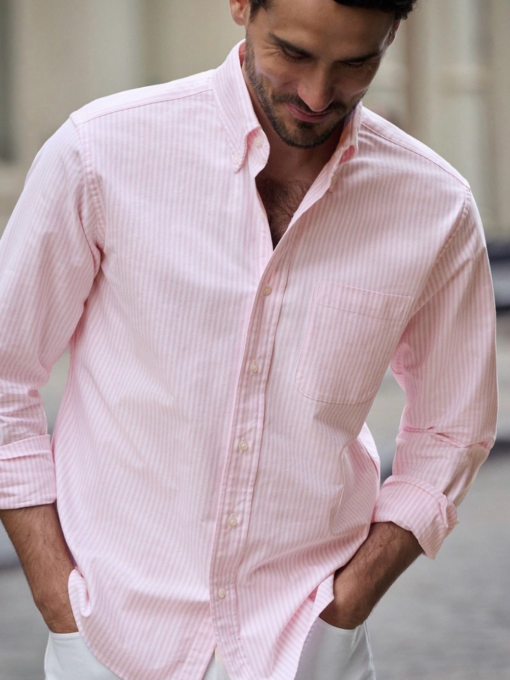 Oxford Pink and White Pinstripe Dress Shirt